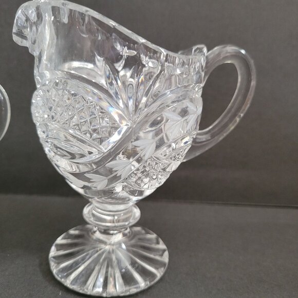 Vintage Crystal Sugar & Creamer Set With Etched Floral Design - Picture 10 of 16